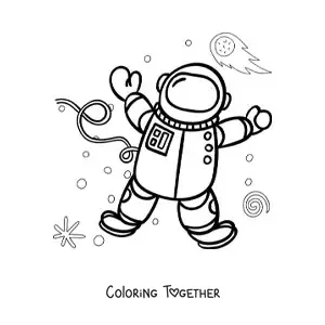 Coloring page of an astronaut floating in space