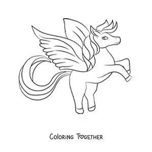 Coloring page of a kawaii animated Pegasus from Greek mythology