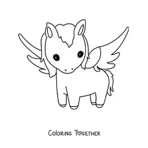 Coloring page of a kawaii winged Pegasus