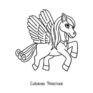 Coloring page of a beautiful animated Pegasus