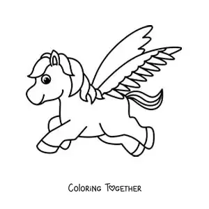 Coloring page of an easy Pegasus flying