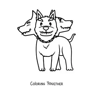 Coloring page of a kawaii cartoon Cerberus