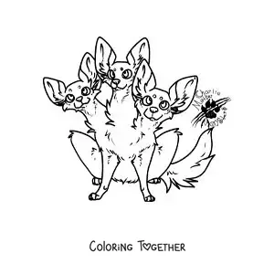 Coloring page of an animated three-headed chihuahua