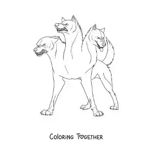 Coloring page of Cerberus, guardian of the underworld