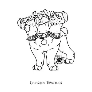 Coloring page of a kawaii Cerberus from Greek mythology