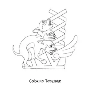 Coloring page of a cute cartoon Cerberus puppy