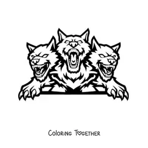 Coloring page of a monstrous Cerberus
