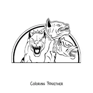 Coloring page of the monstrous hound Cerberus