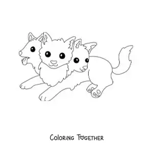 Coloring page of a kawaii Cerberus dog