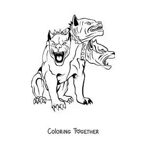 Coloring page of Cerberus the hellhound sitting