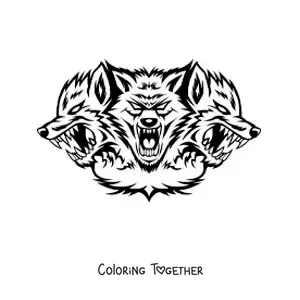 Coloring page of the 3 heads of Cerberus