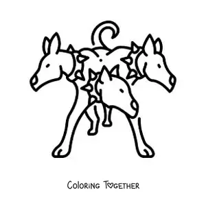 Coloring page of Cerberus the 3-headed dog, easy