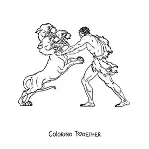 Coloring page of Hercules fighting against Cerberus