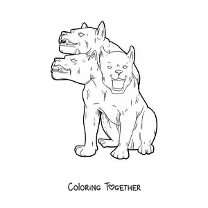 Coloring page of Cerberus with three heads