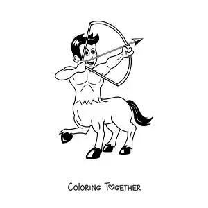Coloring page of a cartoon archer centaur