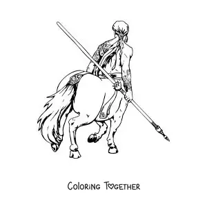 Coloring page of a realistic centaur seen from behind