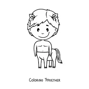 Coloring page of a kawaii cartoon centaur
