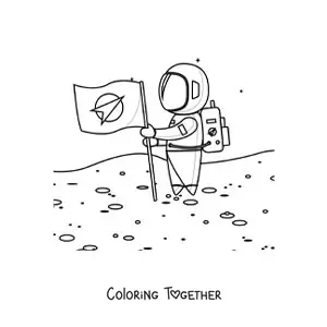 Coloring page of an astronaut planting a flag on the Moon