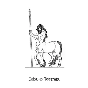 Coloring page of a realistic warrior centaur