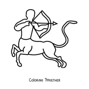 Coloring page of the silhouette of a centaur with bow and arrow
