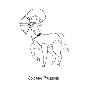 Coloring page of a cartoon centaur with bow and arrow