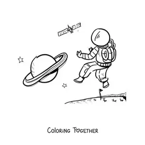Coloring page of an astronaut on the surface of Mars