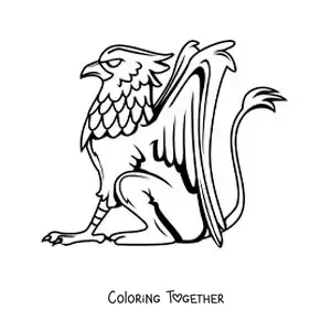 Coloring page of a mythological griffin sitting