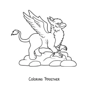 Coloring page of a cartoon winged griffin