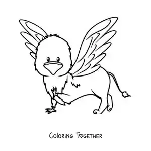 Coloring page of a cartoon griffin from mythology