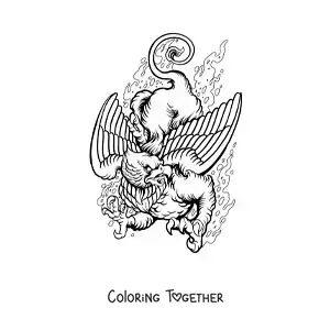 Coloring page of a scary mythological griffin