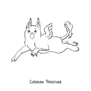 Coloring page of a cartoon mythological griffin lying down
