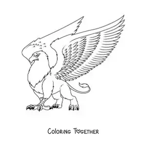 Coloring page of a griffin with its wings spread
