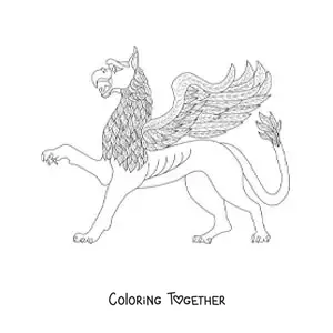 Coloring page of a winged griffin