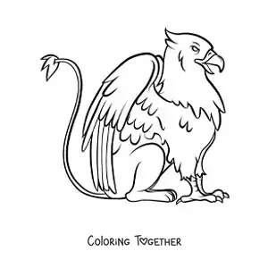 Coloring page of a griffin sitting