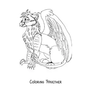 Coloring page of a cartoon griffin sitting