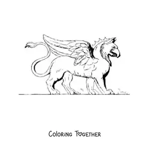 Coloring page of a griffin from Greek mythology walking