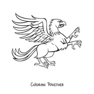 Coloring page of a griffin from Greek mythology standing on two legs