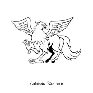 Coloring page of a winged griffin walking