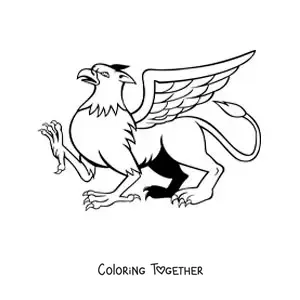 Coloring page of a mythological griffin walking