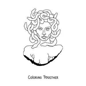 Coloring page of a statue of Medusa