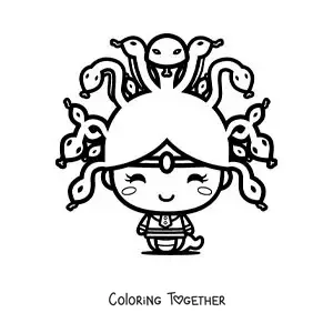 Coloring page of a kawaii Medusa from mythology