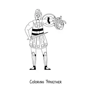 Coloring page of Perseus with the head of Medusa