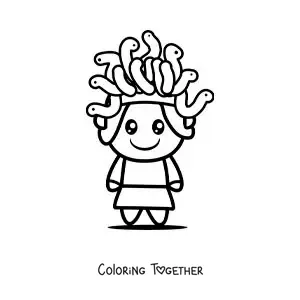 Coloring page of Medusa the goddess in cute kawaii style