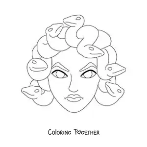 Coloring page of the cartoon head of Medusa