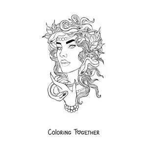 Coloring page of Medusa the beautiful Greek goddess