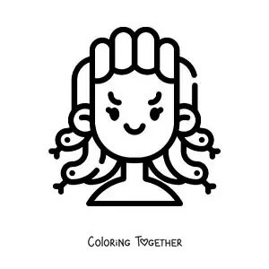 Coloring page of an easy kawaii Medusa from mythology