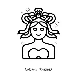 Coloring page of an easy cartoon Medusa from mythology