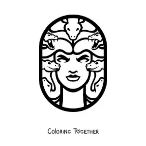 Coloring page of the head of Medusa with snakes