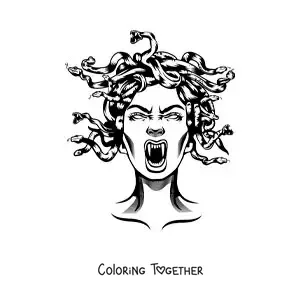 Coloring page of the scary head of Medusa