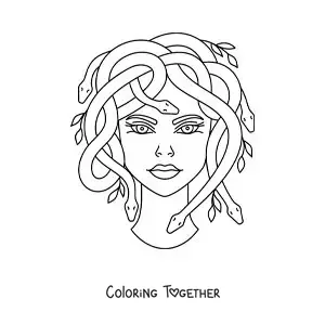 Coloring page of the cartoon head of Medusa